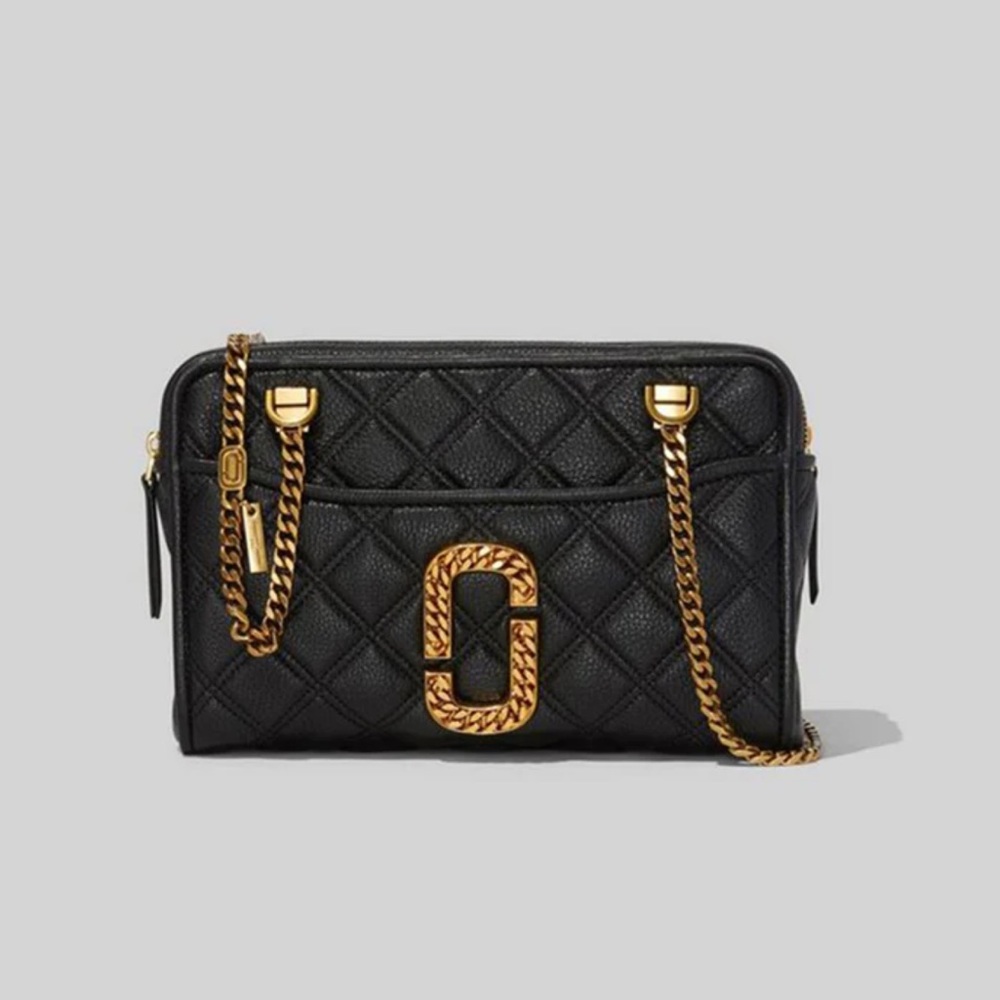Marc Jacobs Black Quilted Shoulder Bag with Gold Accents